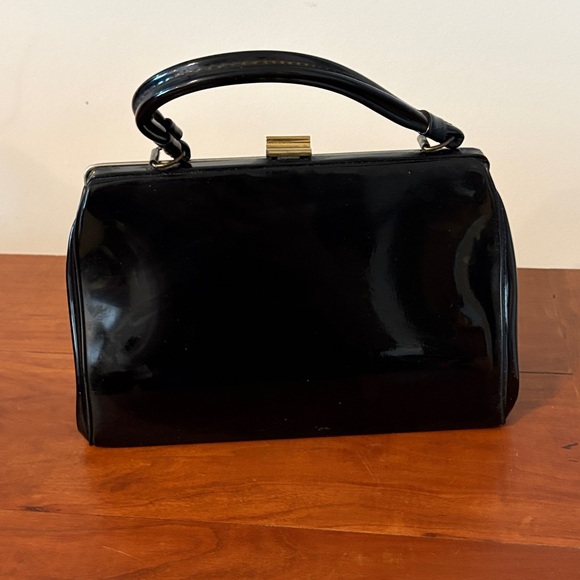 vintage Black Patent Leather Clutch - Picture 2 of 12